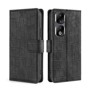 For Honor 90 Pro 5G Skin Feel Crocodile Magnetic Clasp Leather Phone Case(Black)