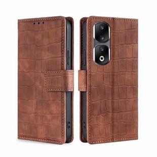 For Honor 90 Pro 5G Skin Feel Crocodile Magnetic Clasp Leather Phone Case(Brown)