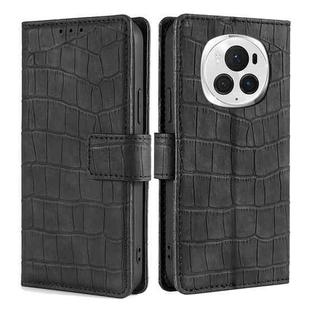 For Honor Magic6 Pro 5G Skin Feel Crocodile Magnetic Clasp Leather Phone Case(Black)