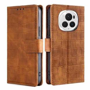 For Honor Magic6 Pro 5G Skin Feel Crocodile Magnetic Clasp Leather Phone Case(Brown)