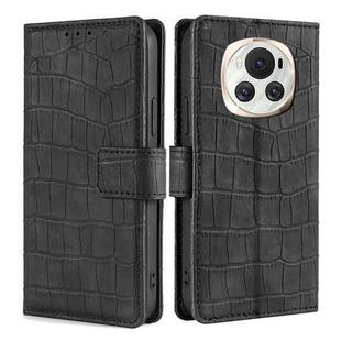 For Honor Magic6 5G Skin Feel Crocodile Magnetic Clasp Leather Phone Case(Black)