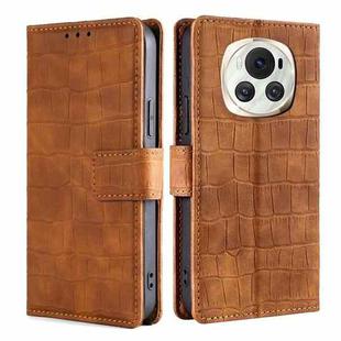 For Honor Magic6 5G Skin Feel Crocodile Magnetic Clasp Leather Phone Case(Brown)