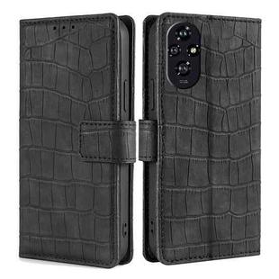 For Honor 200 5G Skin Feel Crocodile Magnetic Clasp Leather Phone Case(Black)