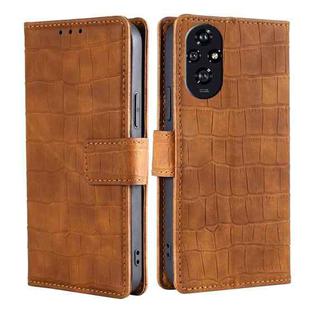 For Honor 200 5G Skin Feel Crocodile Magnetic Clasp Leather Phone Case(Brown)