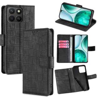 For Honor X8c 4G Skin Feel Crocodile Magnetic Clasp Leather Phone Case(Black)