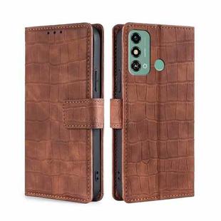 For ZTE Blade A53 4G Skin Feel Crocodile Magnetic Clasp Leather Phone Case(Brown)