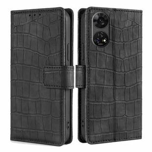 For ZTE Anshin Family Skin Feel Crocodile Magnetic Clasp Leather Phone Case(Black)