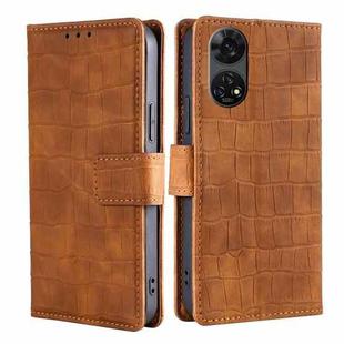 For ZTE Anshin Family Skin Feel Crocodile Magnetic Clasp Leather Phone Case(Brown)