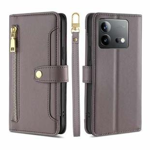 For vivo iQOO Neo 8 / 8 Pro 5G Lite Sheep Texture Cross-body Zipper Wallet Leather Phone Case(Grey)