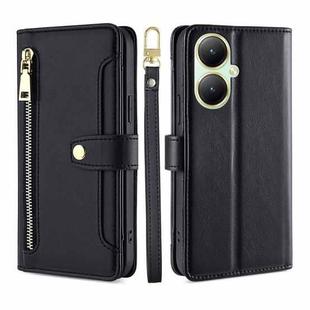 For vivo Y35+ 5G Lite Sheep Texture Cross-body Zipper Wallet Leather Phone Case(Black)