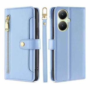 For vivo Y35+ 5G Lite Sheep Texture Cross-body Zipper Wallet Leather Phone Case(Blue)