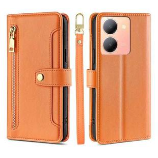 For vivo Y78 5G Lite Sheep Texture Cross-body Zipper Wallet Leather Phone Case(Orange)