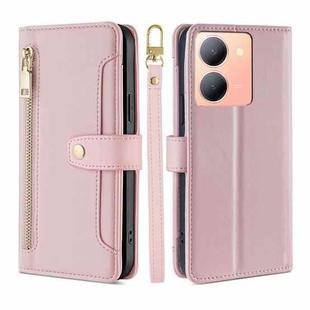 For vivo Y78 5G Lite Sheep Texture Cross-body Zipper Wallet Leather Phone Case(Pink)