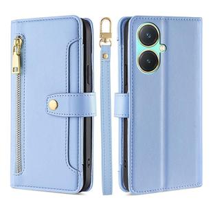 For vivo Y27 4G Lite Sheep Texture Cross-body Zipper Wallet Leather Phone Case(Blue)