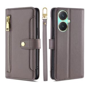 For vivo Y27 4G Lite Sheep Texture Cross-body Zipper Wallet Leather Phone Case(Grey)