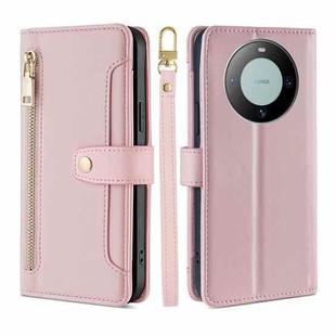 For Huawei Mate 60 Lite Sheep Texture Cross-body Zipper Wallet Leather Phone Case(Pink)