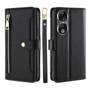 For Honor 90 5G Lite Sheep Texture Cross-body Zipper Wallet Leather Phone Case(Black)