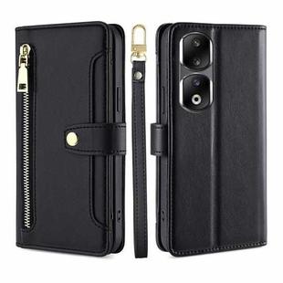 For Honor 90 Pro 5G Lite Sheep Texture Cross-body Zipper Wallet Leather Phone Case(Black)