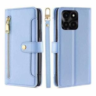 For Honor X6a 4G Lite Sheep Texture Cross-body Zipper Wallet Leather Phone Case(Blue)