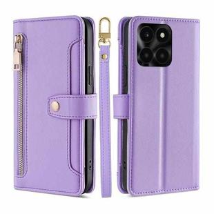 For Honor X6a 4G Lite Sheep Texture Cross-body Zipper Wallet Leather Phone Case(Purple)