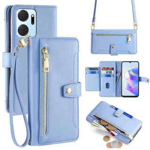 For Honor X7a Lite Sheep Texture Cross-body Zipper Wallet Leather Phone Case(Blue)