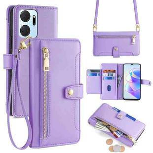 For Honor X7a Lite Sheep Texture Cross-body Zipper Wallet Leather Phone Case(Purple)