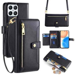 For Honor X8 Lite Sheep Texture Cross-body Zipper Wallet Leather Phone Case(Black)