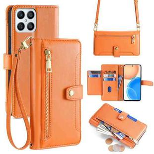 For Honor X8 Lite Sheep Texture Cross-body Zipper Wallet Leather Phone Case(Orange)