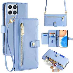 For Honor X8 Lite Sheep Texture Cross-body Zipper Wallet Leather Phone Case(Blue)