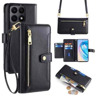 For Honor X8a Lite Sheep Texture Cross-body Zipper Wallet Leather Phone Case(Black)