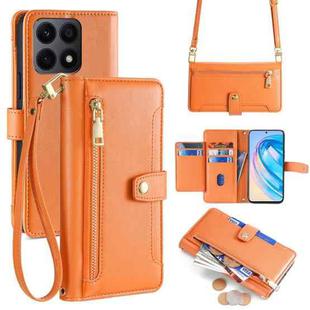 For Honor X8a Lite Sheep Texture Cross-body Zipper Wallet Leather Phone Case(Orange)