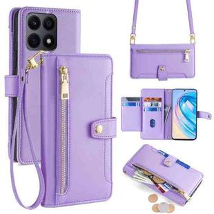 For Honor X8a Lite Sheep Texture Cross-body Zipper Wallet Leather Phone Case(Purple)