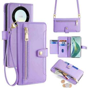 For Honor X9a Lite Sheep Texture Cross-body Zipper Wallet Leather Phone Case(Purple)