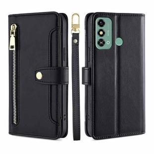 For ZTE Blade A53 4G Lite Sheep Texture Cross-body Zipper Wallet Leather Phone Case(Black)