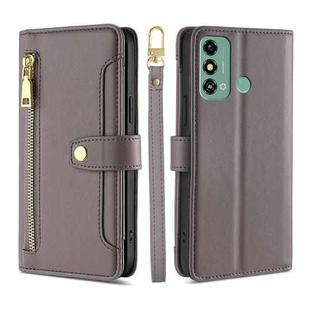 For ZTE Blade A53 4G Lite Sheep Texture Cross-body Zipper Wallet Leather Phone Case(Grey)
