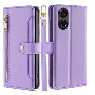 For ZTE Anshin Family Sheep Texture Cross-body Zipper Wallet Leather Phone Case(Purple)