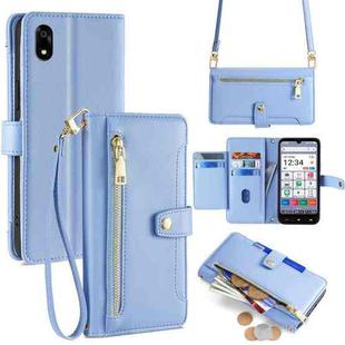 For ZTE Kantan Sumaho 4 A402ZT Sheep Texture Cross-body Zipper Wallet Leather Phone Case(Blue)