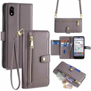 For ZTE Kantan Sumaho 4 A402ZT Sheep Texture Cross-body Zipper Wallet Leather Phone Case(Grey)