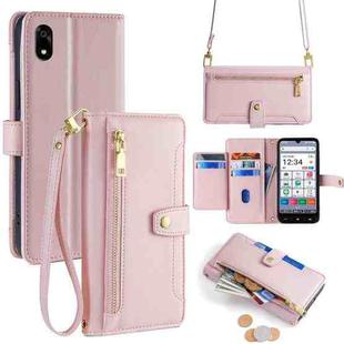 For ZTE Kantan Sumaho 4 A402ZT Sheep Texture Cross-body Zipper Wallet Leather Phone Case(Pink)