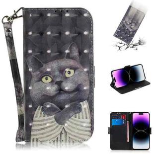 For iPhone 15 Pro 3D Colored Horizontal Flip Leather Phone Case(Hug Cat)