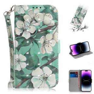 For iPhone 15 Pro Max 3D Colored Horizontal Flip Leather Phone Case(Watercolor Flower)