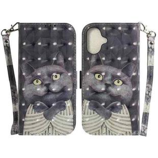 For iPhone 16 Plus 3D Colored Horizontal Flip Leather Phone Case(Hug Cat)