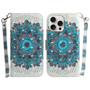 For iPhone 16 Pro Max 3D Colored Horizontal Flip Leather Phone Case(Peacock Wreath)