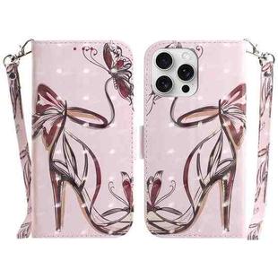 For iPhone 16 Pro Max 3D Colored Horizontal Flip Leather Phone Case(Butterfly High-heeled)