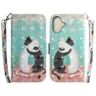 For iPhone 16 3D Colored Horizontal Flip Leather Phone Case(Black White Cat)