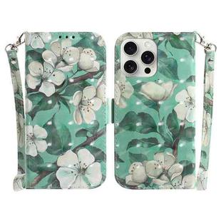 For iPhone 16 Pro 3D Colored Horizontal Flip Leather Phone Case(Watercolor Flower)