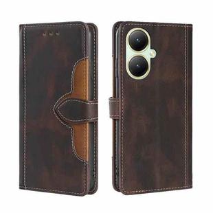 For vivo Y35+ 5G Skin Feel Magnetic Buckle Leather Phone Case(Brown)