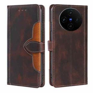 For vivo X100s Skin Feel Magnetic Buckle Leather Phone Case(Brown)