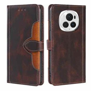 For Honor Magic6 Pro 5G Skin Feel Magnetic Buckle Leather Phone Case(Brown)