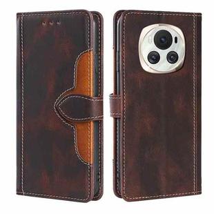 For Honor Magic6 5G Skin Feel Magnetic Buckle Leather Phone Case(Brown)
